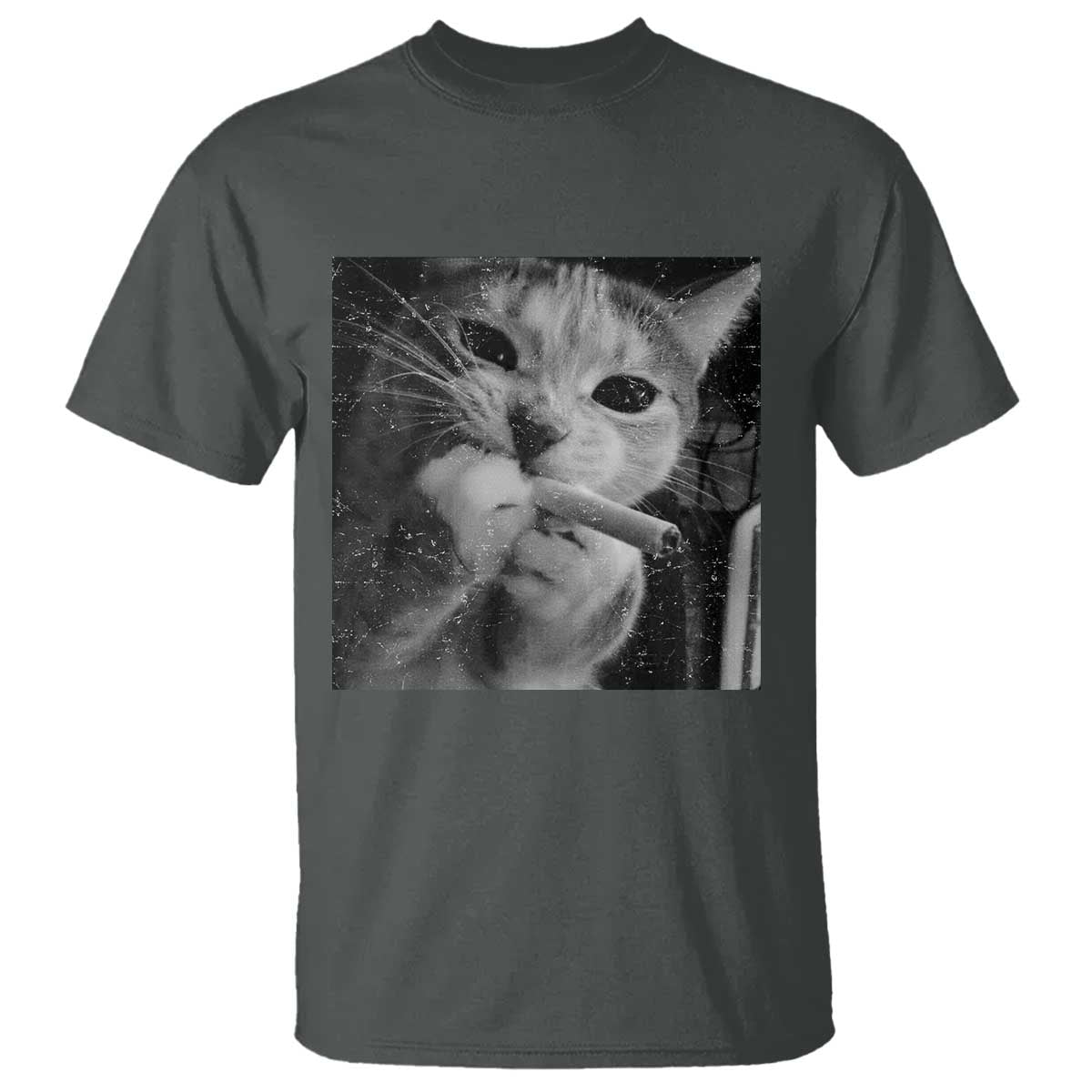 Smoking Cat Y2K T Shirt Vintage Grunge Cat Edgy Retro 90s Streetwear TS10 Dark Heather Print Your Wear