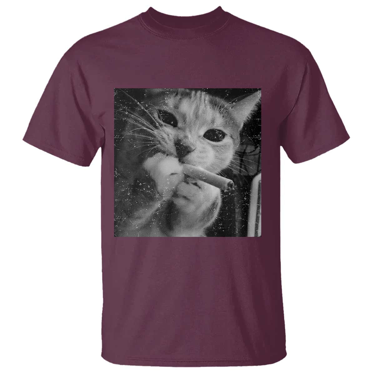 Smoking Cat Y2K T Shirt Vintage Grunge Cat Edgy Retro 90s Streetwear TS10 Maroon Print Your Wear