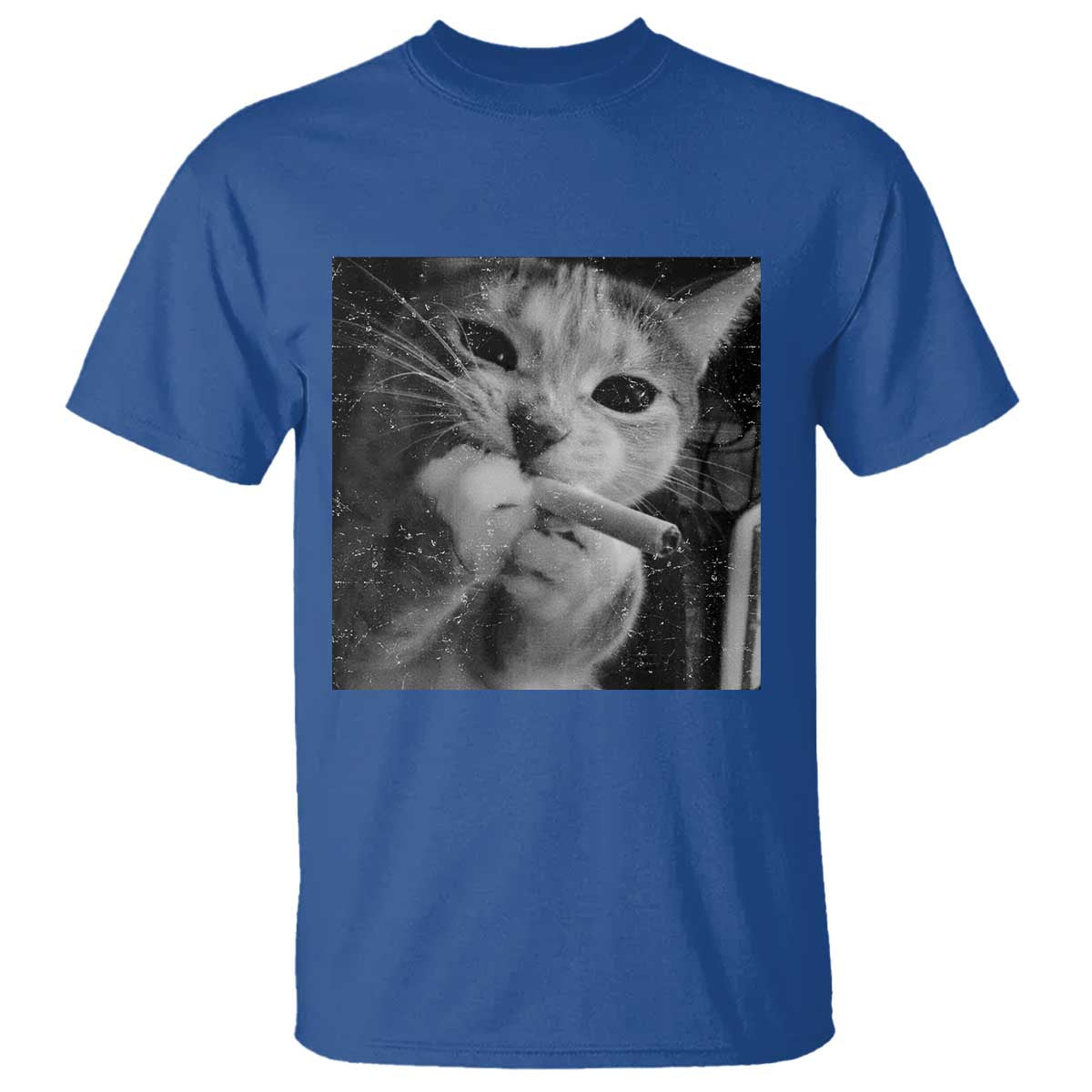 Smoking Cat Y2K T Shirt Vintage Grunge Cat Edgy Retro 90s Streetwear TS10 Royal Blue Print Your Wear