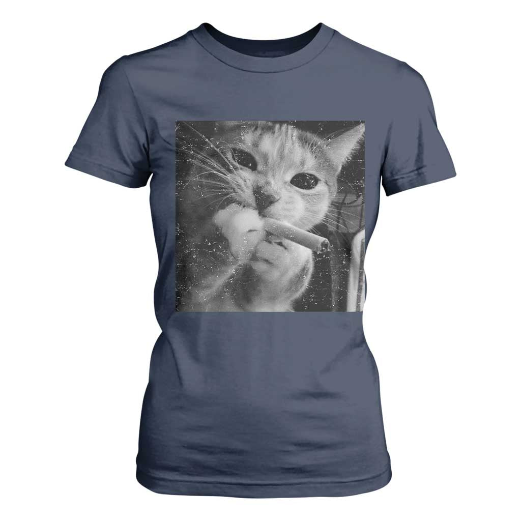 Smoking Cat Y2K T Shirt For Women Vintage Grunge Cat Edgy Retro 90s Streetwear TS10 Navy Print Your Wear