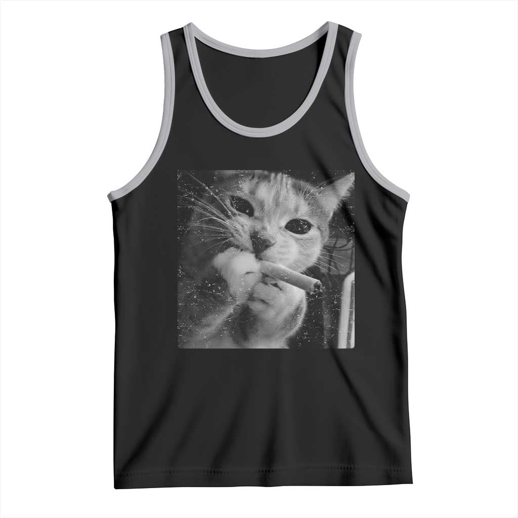 Smoking Cat Y2K Tank Top Vintage Grunge Cat Edgy Retro 90s Streetwear TS10 Black Athletic Heather Print Your Wear
