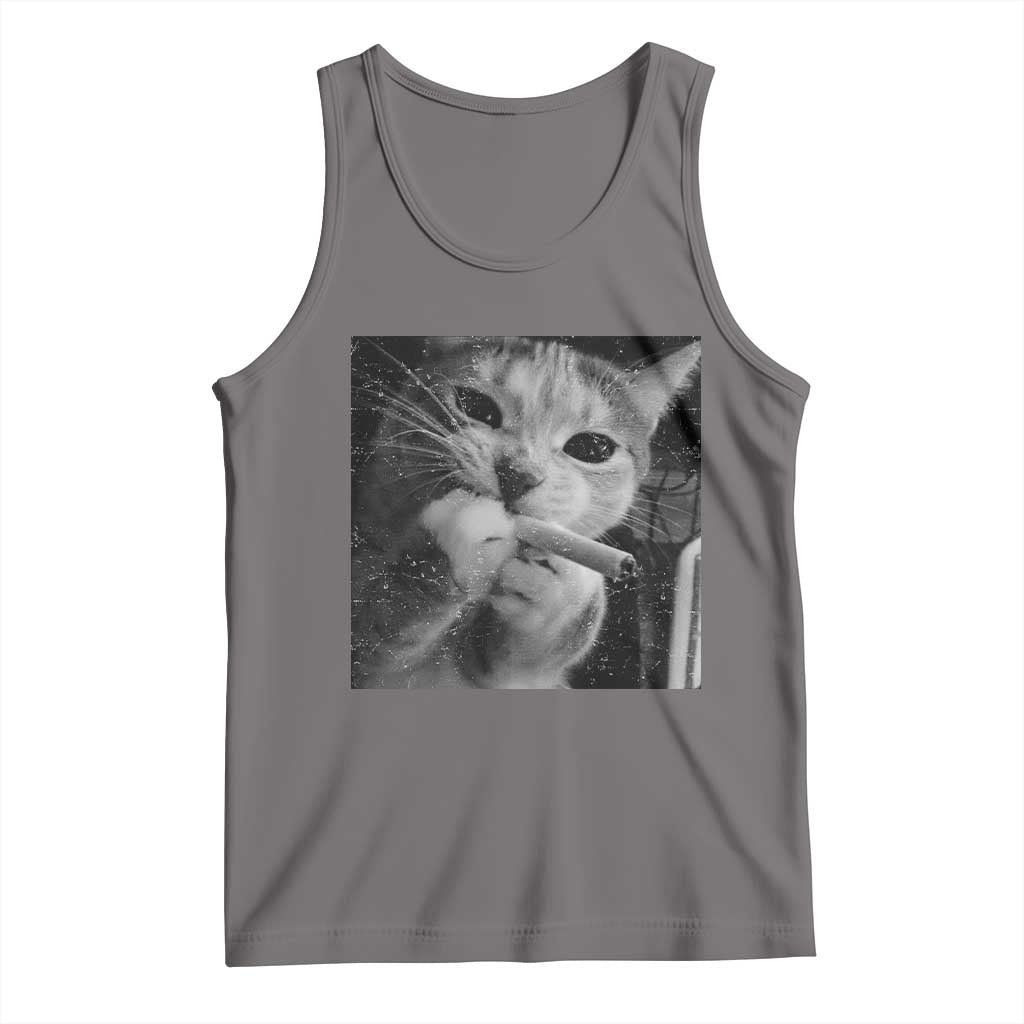 Smoking Cat Y2K Tank Top Vintage Grunge Cat Edgy Retro 90s Streetwear TS10 Deep Heather Print Your Wear