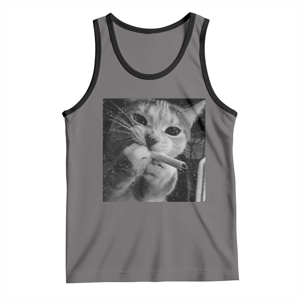 Smoking Cat Y2K Tank Top Vintage Grunge Cat Edgy Retro 90s Streetwear TS10 Deep Heather Black Print Your Wear