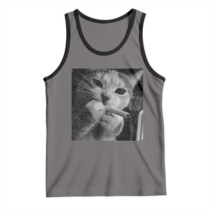 Smoking Cat Y2K Tank Top Vintage Grunge Cat Edgy Retro 90s Streetwear TS10 Deep Heather Black Print Your Wear