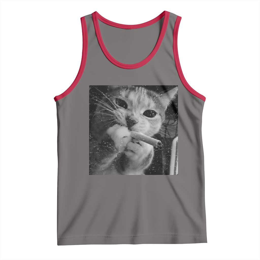 Smoking Cat Y2K Tank Top Vintage Grunge Cat Edgy Retro 90s Streetwear TS10 Deep Heather Red Print Your Wear