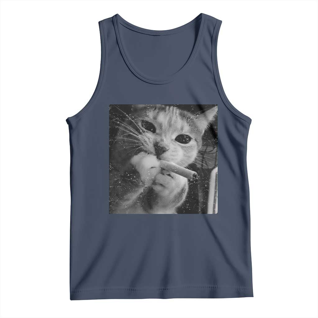 Smoking Cat Y2K Tank Top Vintage Grunge Cat Edgy Retro 90s Streetwear TS10 Navy Print Your Wear