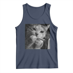 Smoking Cat Y2K Tank Top Vintage Grunge Cat Edgy Retro 90s Streetwear TS10 Navy Print Your Wear