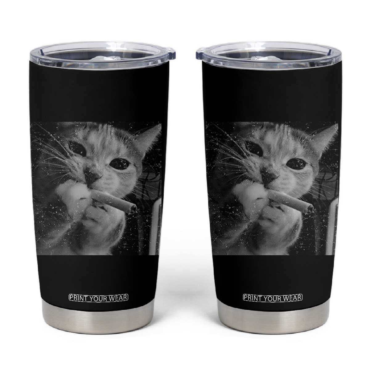 Smoking Cat Y2K Tumbler Cup Vintage Grunge Cat Edgy Retro 90s Streetwear TS10 Black Print Your Wear