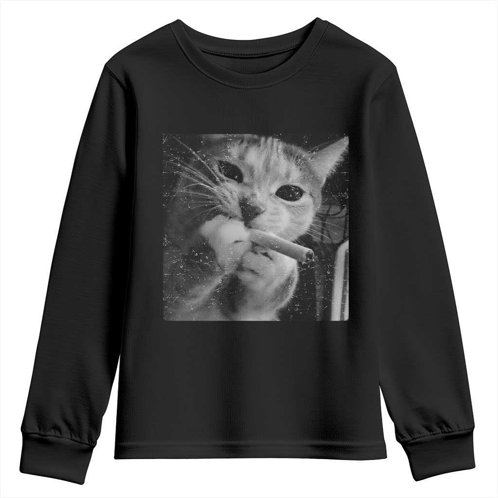 Smoking Cat Y2K Youth Sweatshirt Vintage Grunge Cat Edgy Retro 90s Streetwear TS10 Black Print Your Wear
