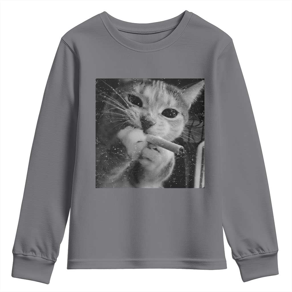 Smoking Cat Y2K Youth Sweatshirt Vintage Grunge Cat Edgy Retro 90s Streetwear TS10 Charcoal Print Your Wear
