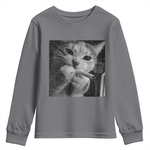 Smoking Cat Y2K Youth Sweatshirt Vintage Grunge Cat Edgy Retro 90s Streetwear TS10 Charcoal Print Your Wear
