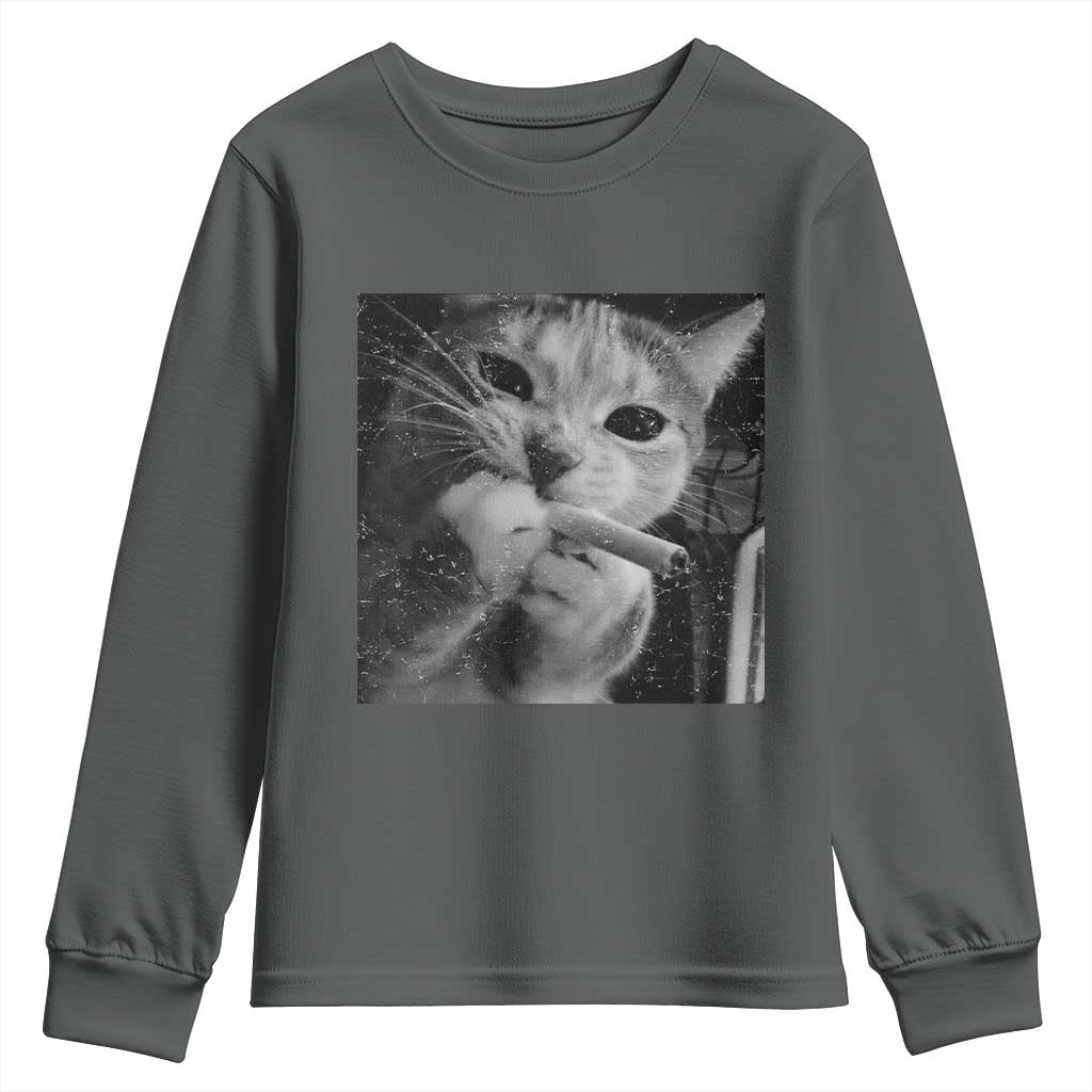 Smoking Cat Y2K Youth Sweatshirt Vintage Grunge Cat Edgy Retro 90s Streetwear TS10 Dark Heather Print Your Wear
