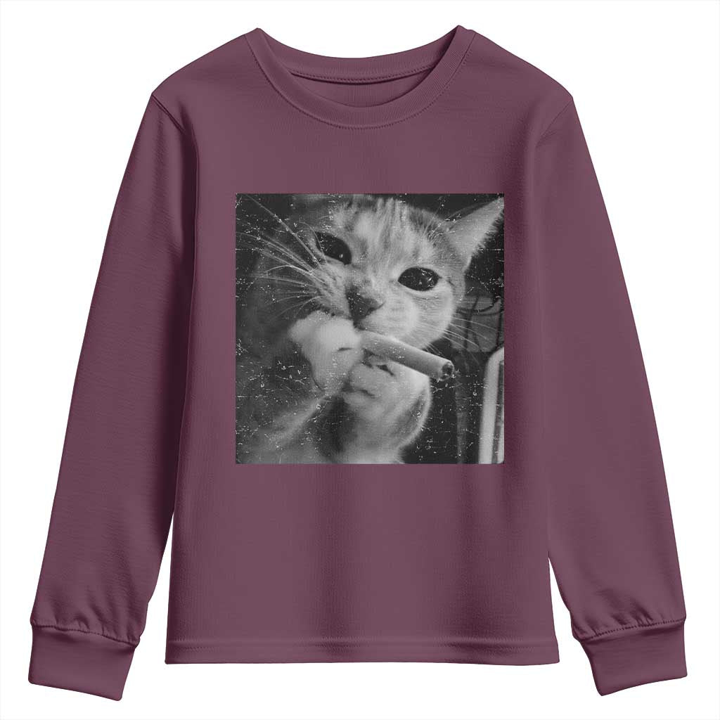 Smoking Cat Y2K Youth Sweatshirt Vintage Grunge Cat Edgy Retro 90s Streetwear TS10 Maroon Print Your Wear