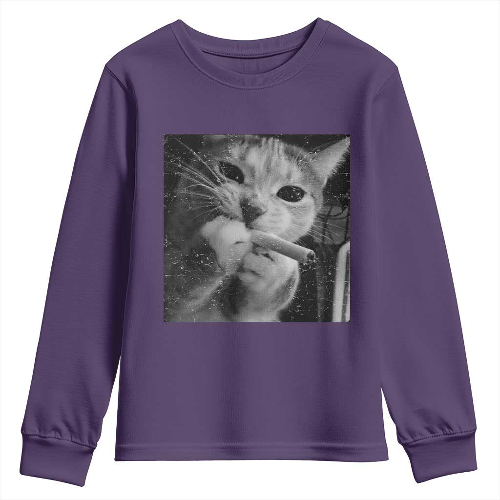 Smoking Cat Y2K Youth Sweatshirt Vintage Grunge Cat Edgy Retro 90s Streetwear TS10 Purple Print Your Wear