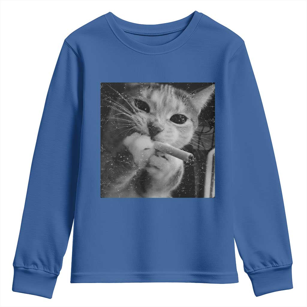 Smoking Cat Y2K Youth Sweatshirt Vintage Grunge Cat Edgy Retro 90s Streetwear TS10 Royal Blue Print Your Wear