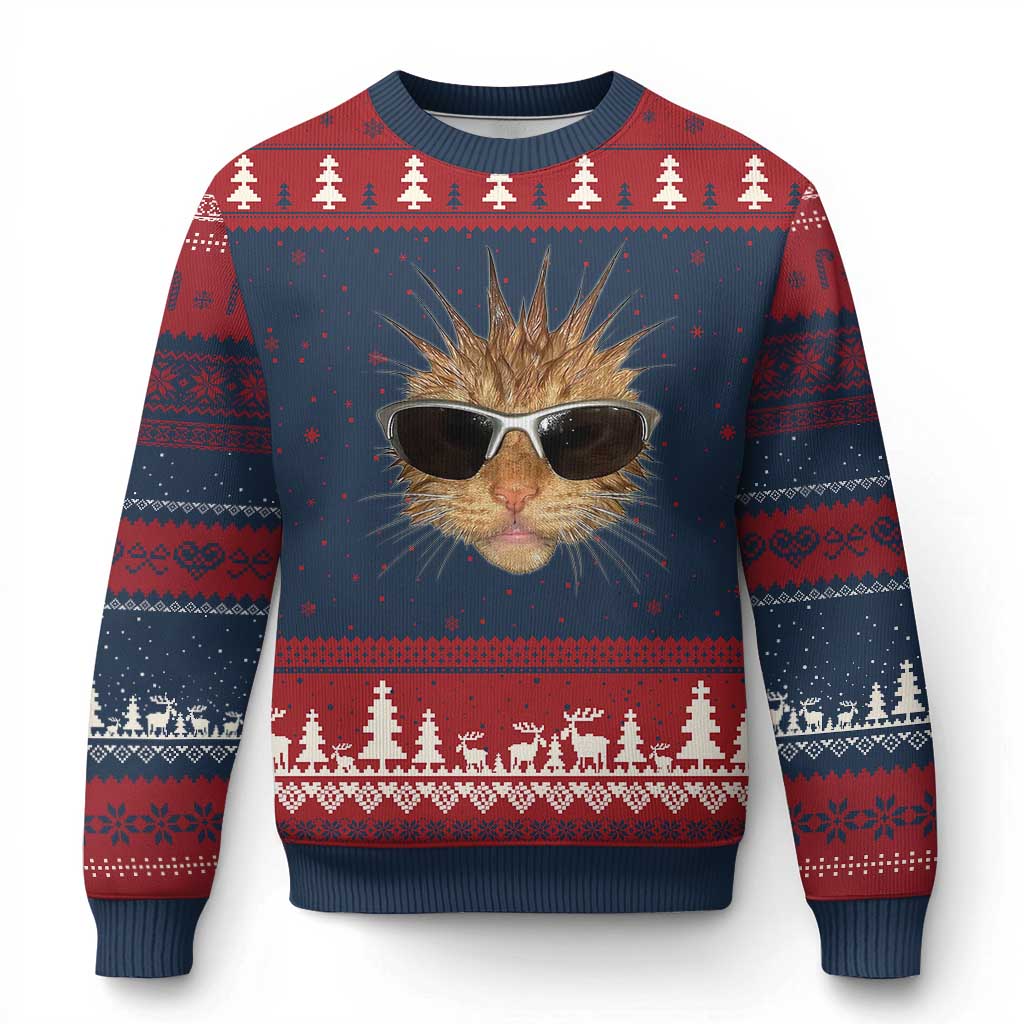 Funny Y2k Retro Cat Meme Ugly Christmas Sweater Vintage Cat Edgy Retro 90s Streetwear TS10 Navy Red Print Your Wear