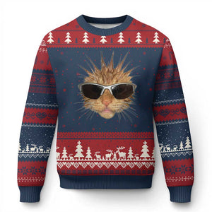 Funny Y2k Retro Cat Meme Ugly Christmas Sweater Vintage Cat Edgy Retro 90s Streetwear TS10 Navy Red Print Your Wear