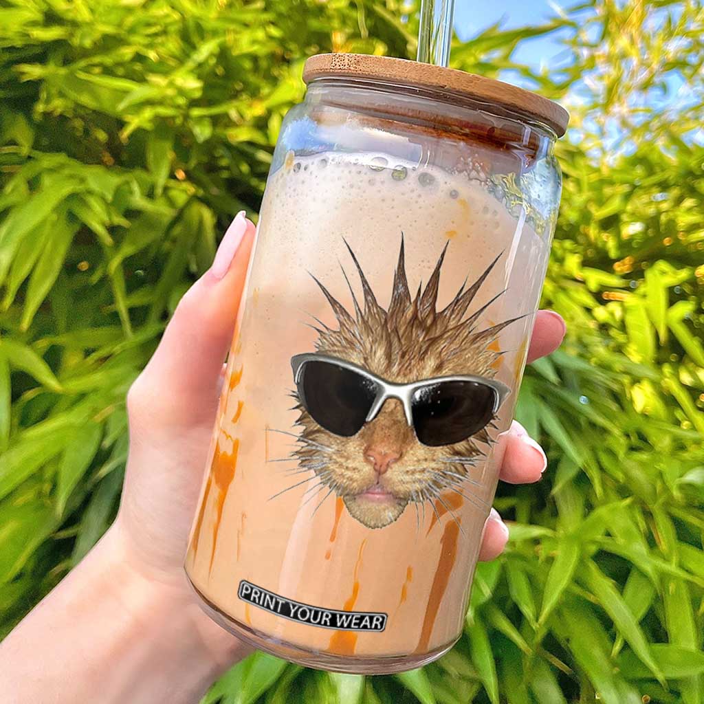 Funny Y2k Retro Cat Meme Glass Can Vintage Cat Edgy Retro 90s Streetwear TS10 Black Print Your Wear