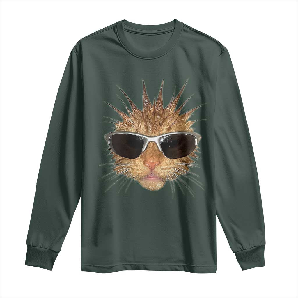 Funny Y2k Retro Cat Meme Long Sleeve Shirt Vintage Cat Edgy Retro 90s Streetwear TS10 Dark Forest Green Print Your Wear