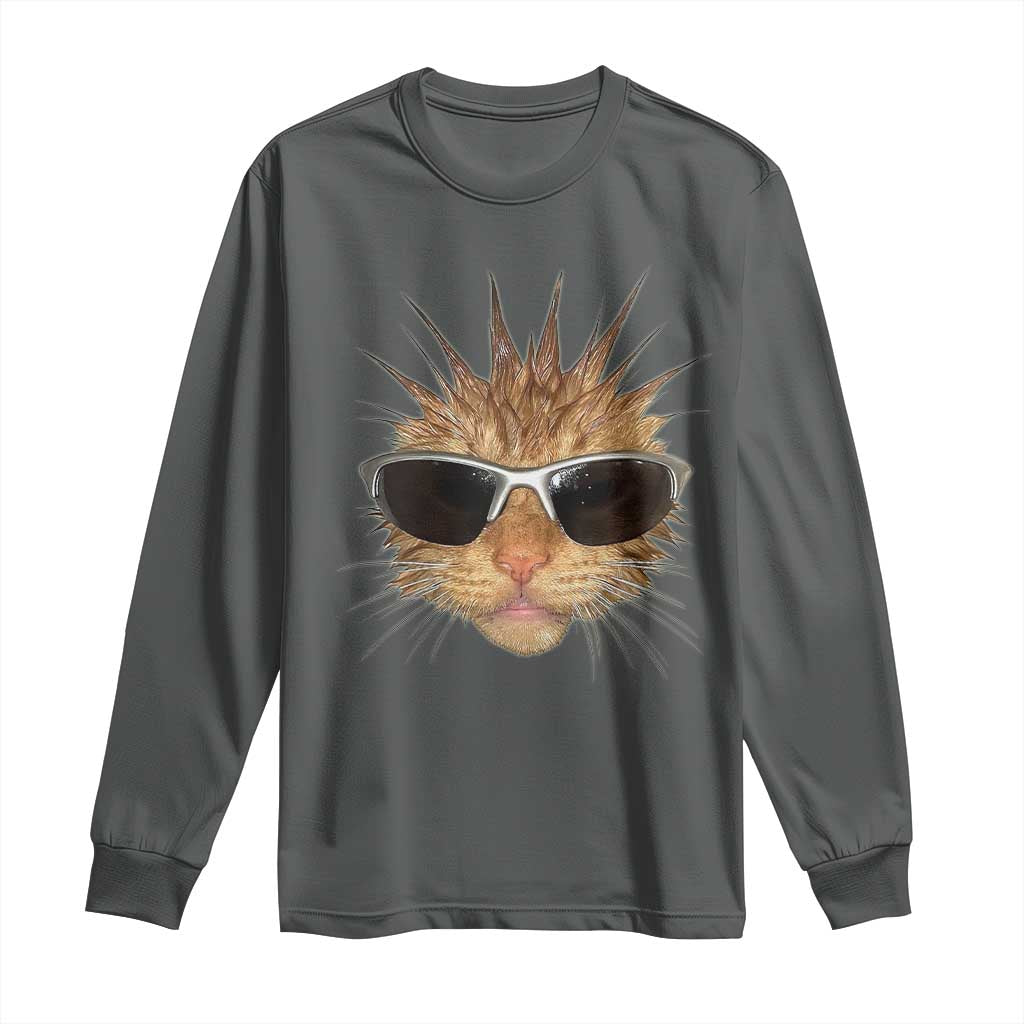 Funny Y2k Retro Cat Meme Long Sleeve Shirt Vintage Cat Edgy Retro 90s Streetwear TS10 Dark Heather Print Your Wear