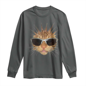 Funny Y2k Retro Cat Meme Long Sleeve Shirt Vintage Cat Edgy Retro 90s Streetwear TS10 Dark Heather Print Your Wear