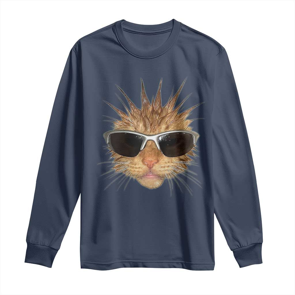 Funny Y2k Retro Cat Meme Long Sleeve Shirt Vintage Cat Edgy Retro 90s Streetwear TS10 Navy Print Your Wear