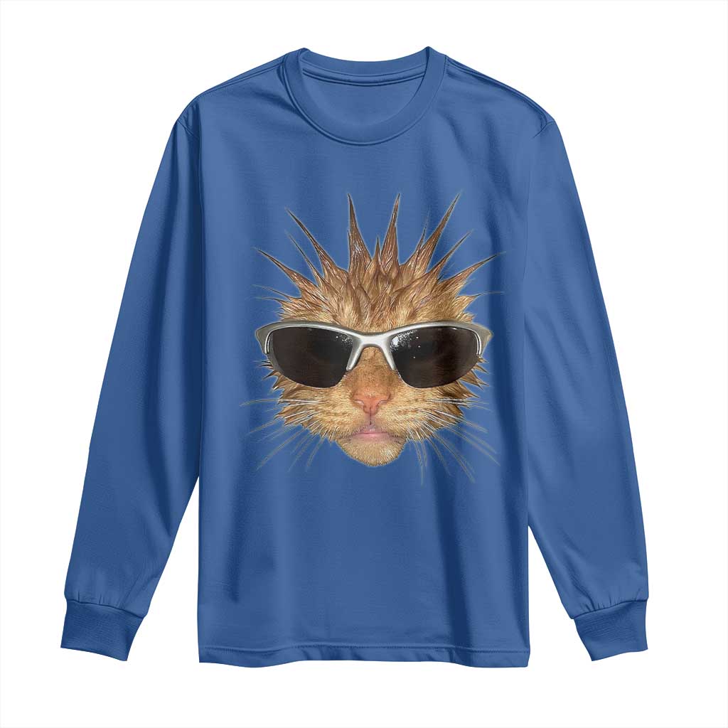 Funny Y2k Retro Cat Meme Long Sleeve Shirt Vintage Cat Edgy Retro 90s Streetwear TS10 Royal Blue Print Your Wear