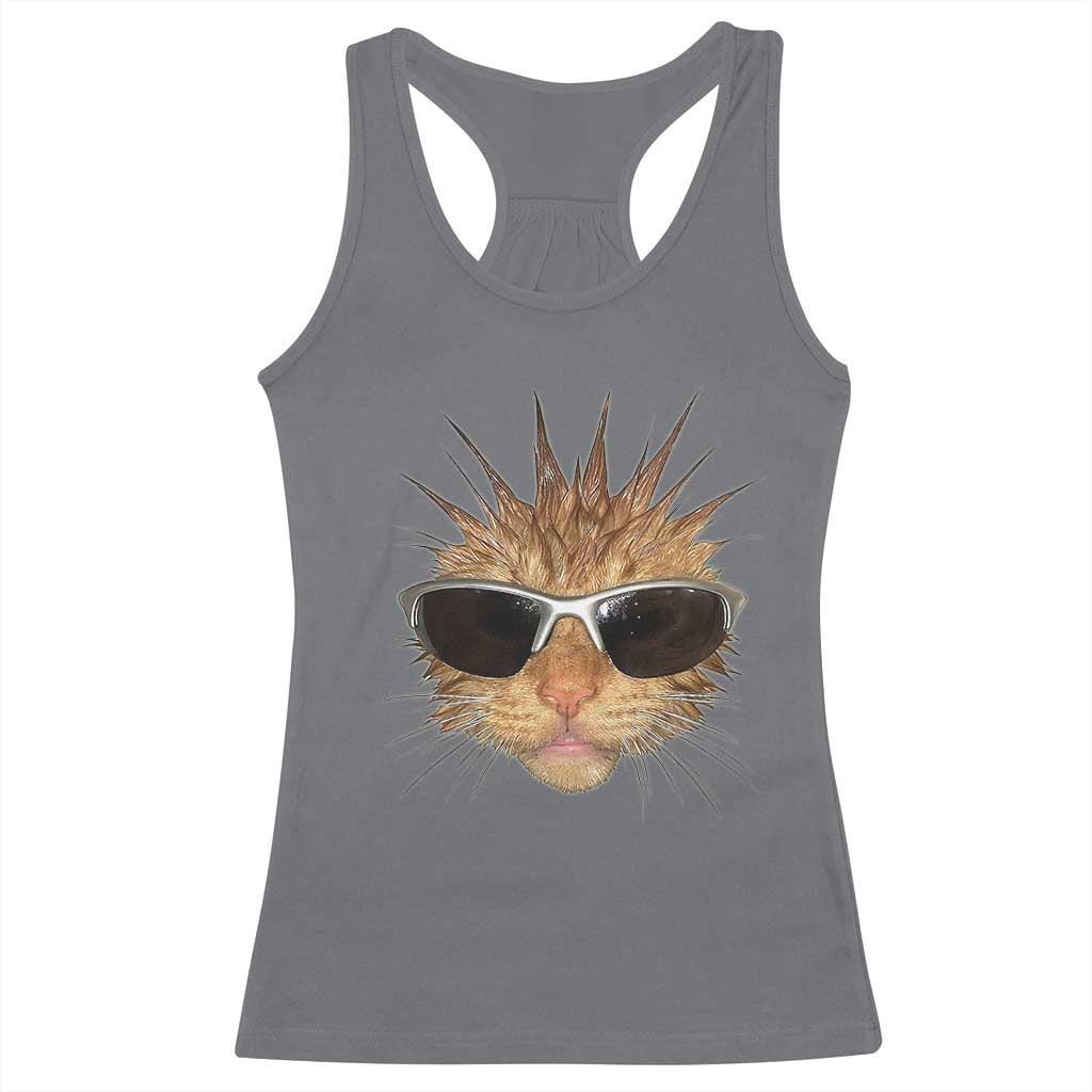 Funny Y2k Retro Cat Meme Racerback Tank Top Vintage Cat Edgy Retro 90s Streetwear TS10 Charcoal Print Your Wear