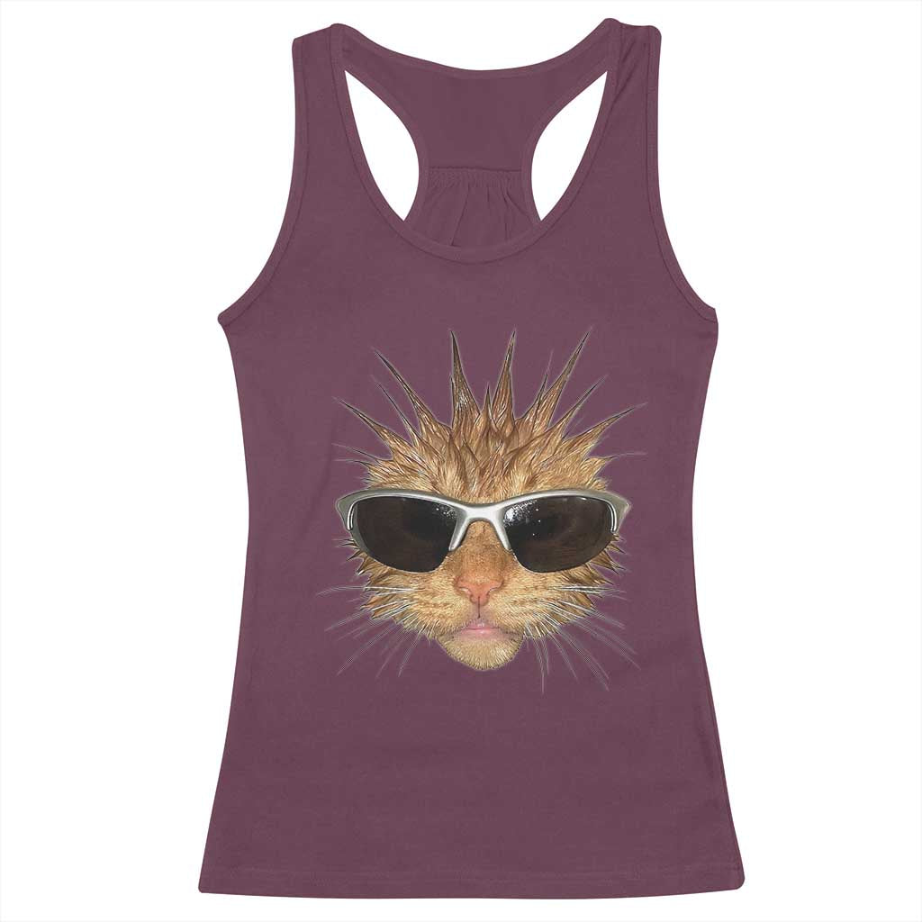Funny Y2k Retro Cat Meme Racerback Tank Top Vintage Cat Edgy Retro 90s Streetwear TS10 Maroon Print Your Wear