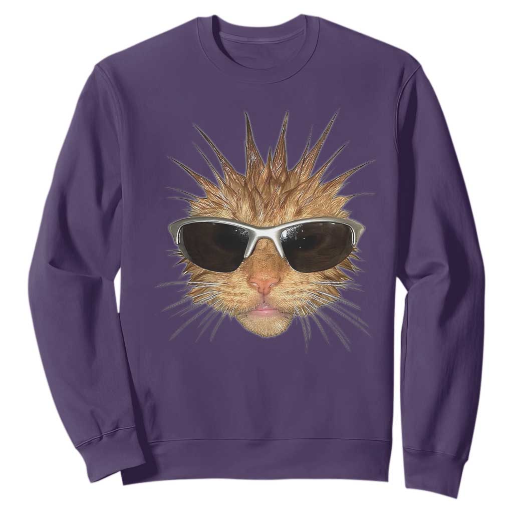 Funny Y2k Retro Cat Meme Sweatshirt Vintage Cat Edgy Retro 90s Streetwear TS10 Purple Print Your Wear