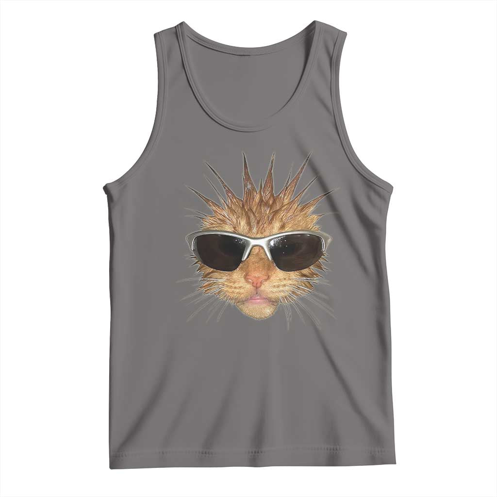 Funny Y2k Retro Cat Meme Tank Top Vintage Cat Edgy Retro 90s Streetwear TS10 Deep Heather Print Your Wear