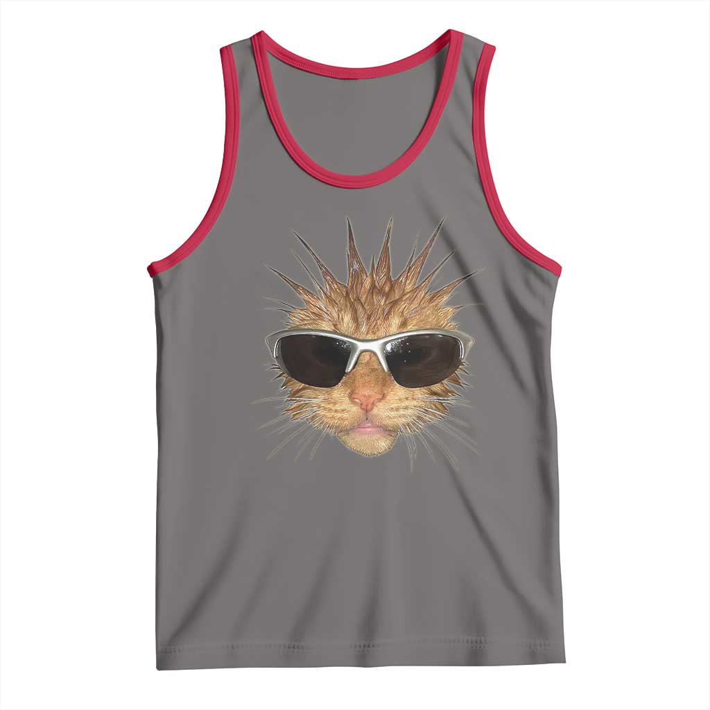 Funny Y2k Retro Cat Meme Tank Top Vintage Cat Edgy Retro 90s Streetwear TS10 Deep Heather Red Print Your Wear