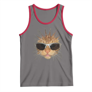Funny Y2k Retro Cat Meme Tank Top Vintage Cat Edgy Retro 90s Streetwear TS10 Deep Heather Red Print Your Wear