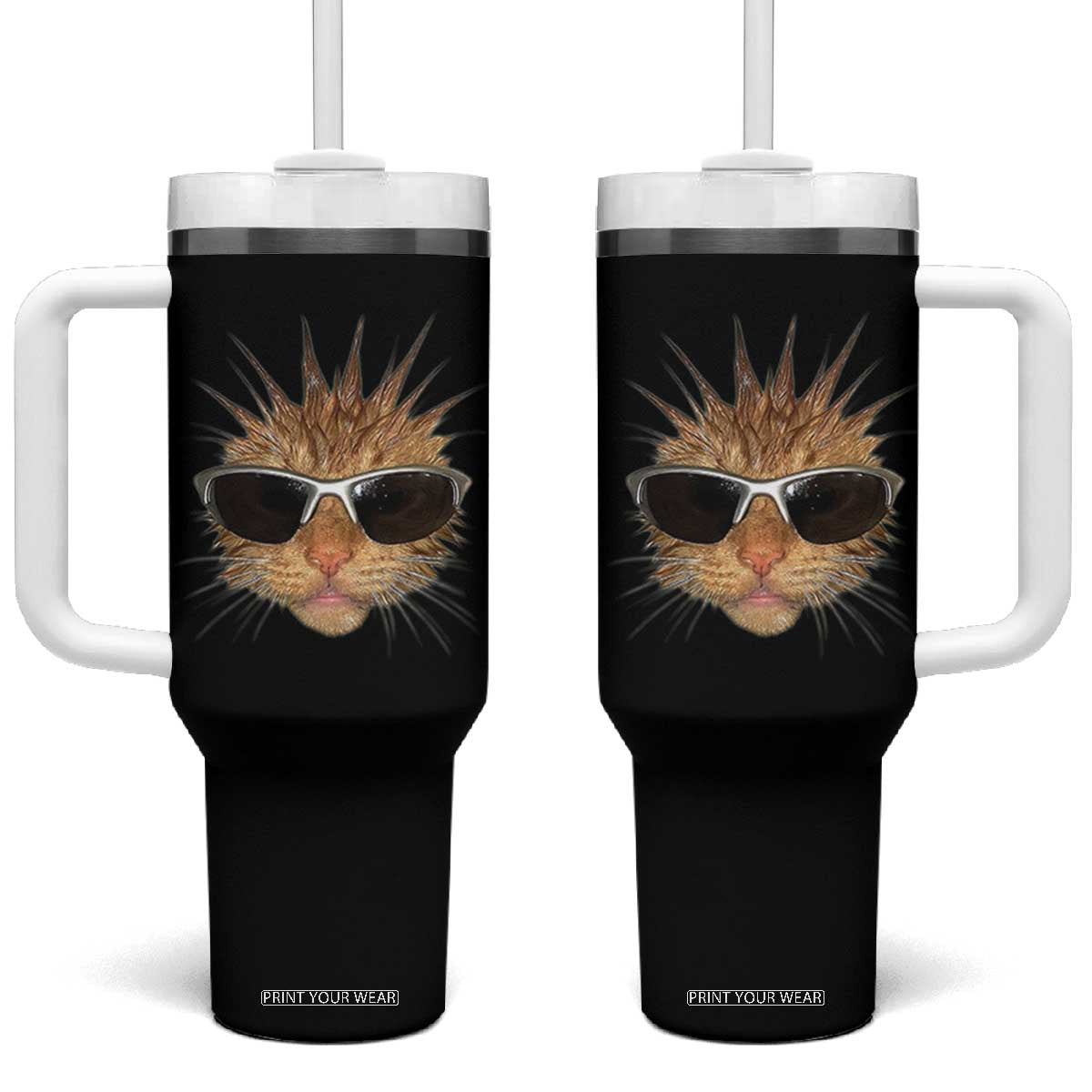 Funny Y2k Retro Cat Meme Tumbler With Handle Vintage Cat Edgy Retro 90s Streetwear TS10 One Size: 40 oz Black Print Your Wear