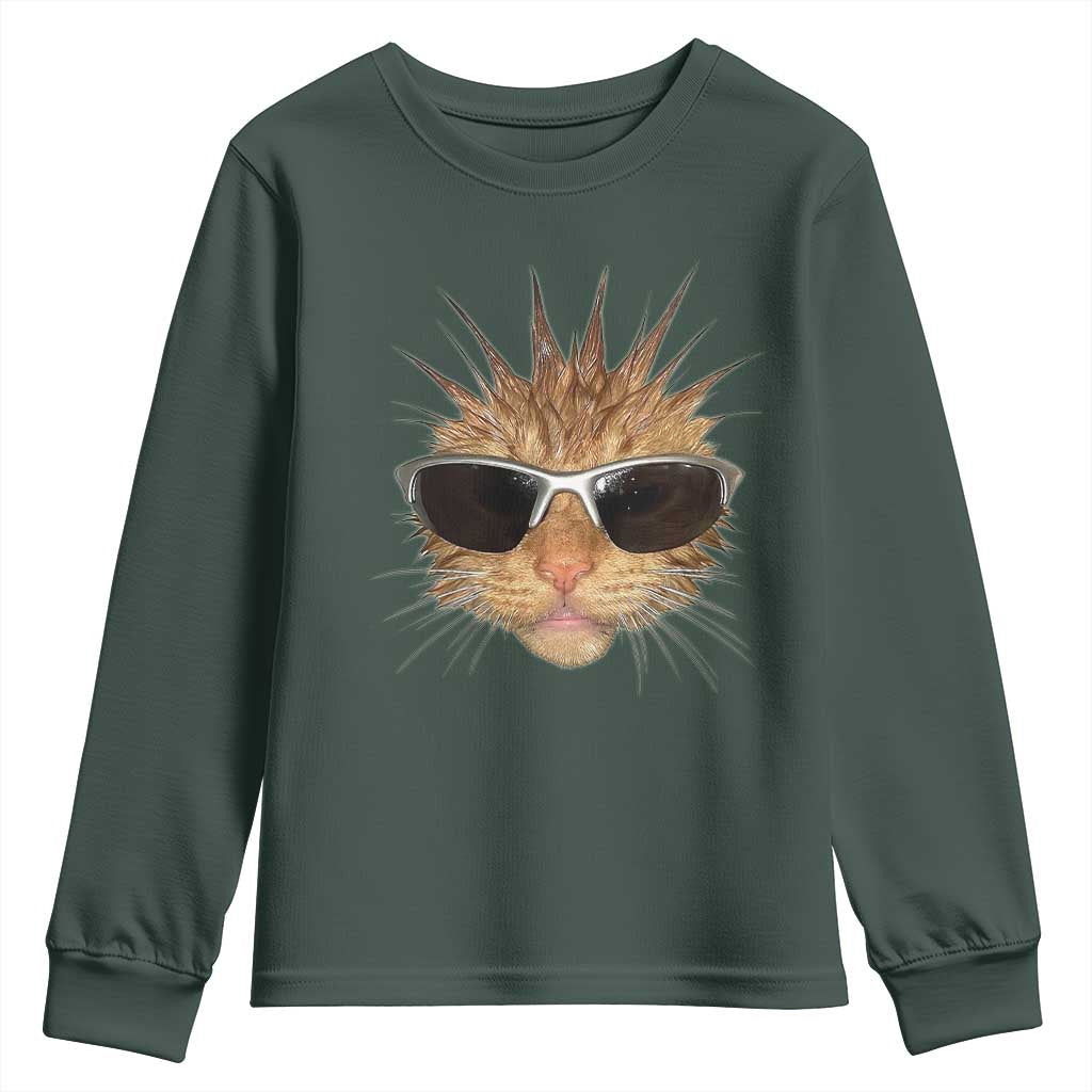 Funny Y2k Retro Cat Meme Youth Sweatshirt Vintage Cat Edgy Retro 90s Streetwear TS10 Dark Forest Green Print Your Wear