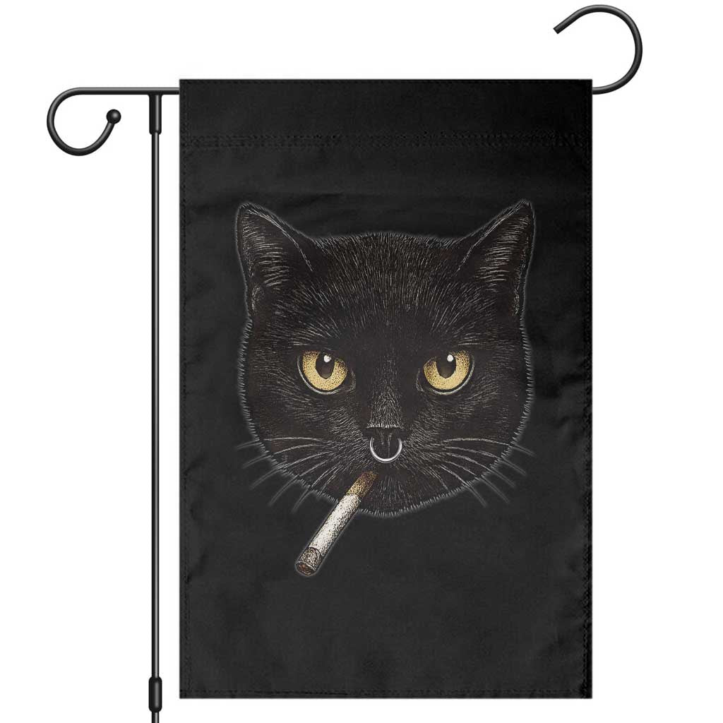 Smoking Cat Y2K Garden Flag Vintage Black Cat Edgy Retro 90s Grunge TS10 Black Print Your Wear