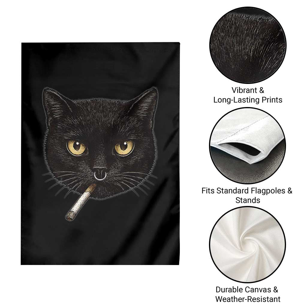 Smoking Cat Y2K Garden Flag Vintage Black Cat Edgy Retro 90s Grunge TS10 Print Your Wear