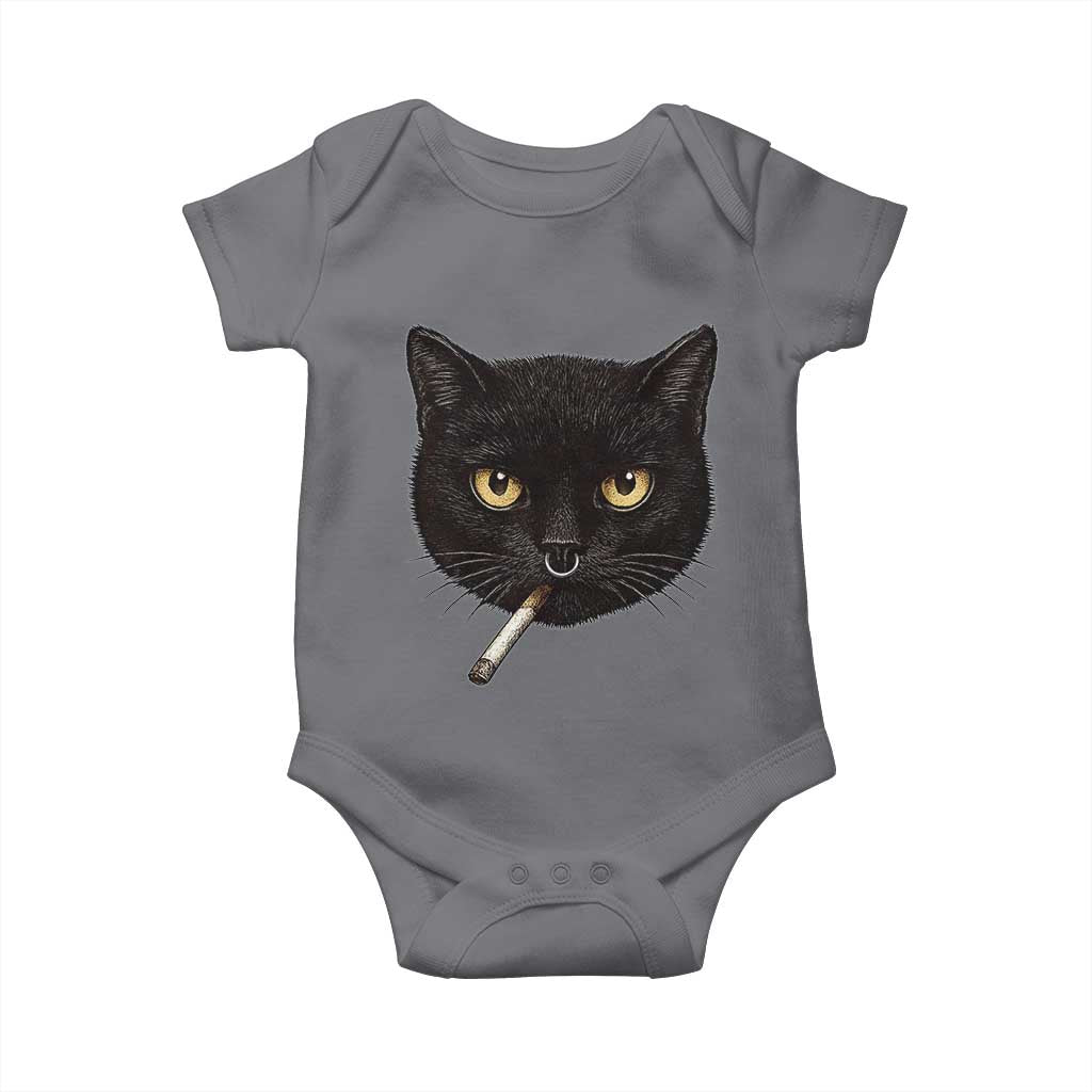 Smoking Cat Y2K Baby Onesie Vintage Black Cat Edgy Retro 90s Grunge TS10 Charcoal Print Your Wear