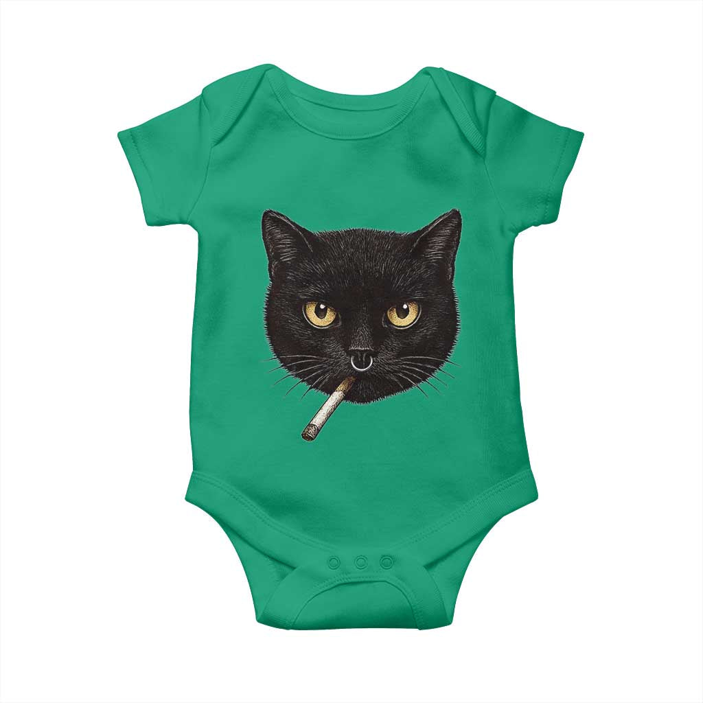 Smoking Cat Y2K Baby Onesie Vintage Black Cat Edgy Retro 90s Grunge TS10 Irish Green Print Your Wear