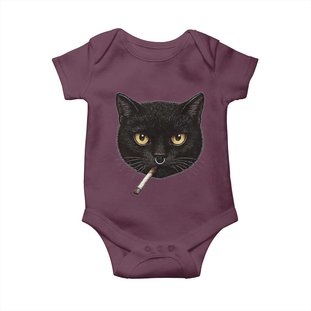 Smoking Cat Y2K Baby Onesie Vintage Black Cat Edgy Retro 90s Grunge TS10 Maroon Print Your Wear