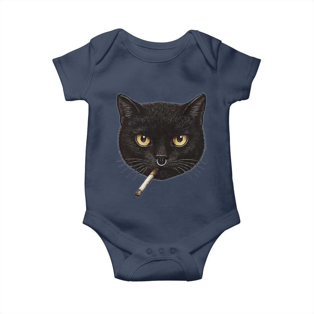Smoking Cat Y2K Baby Onesie Vintage Black Cat Edgy Retro 90s Grunge TS10 Navy Print Your Wear