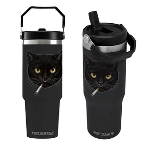 Smoking Cat Y2K Flip Straw Tumbler Vintage Black Cat Edgy Retro 90s Grunge TS10 One Size: 30 oz Black Print Your Wear