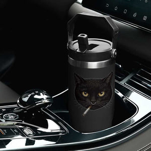 Smoking Cat Y2K Flip Straw Tumbler Vintage Black Cat Edgy Retro 90s Grunge TS10 Print Your Wear