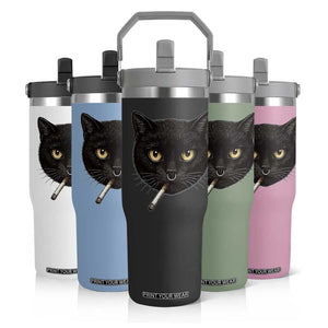 Smoking Cat Y2K Flip Straw Tumbler Vintage Black Cat Edgy Retro 90s Grunge TS10 Print Your Wear