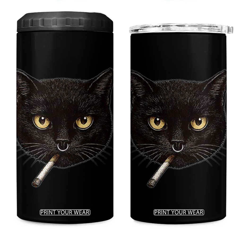 Smoking Cat Y2K 4 in 1 Can Cooler Tumbler Vintage Black Cat Edgy Retro 90s Grunge TS10 One Size: 16 oz Black Print Your Wear