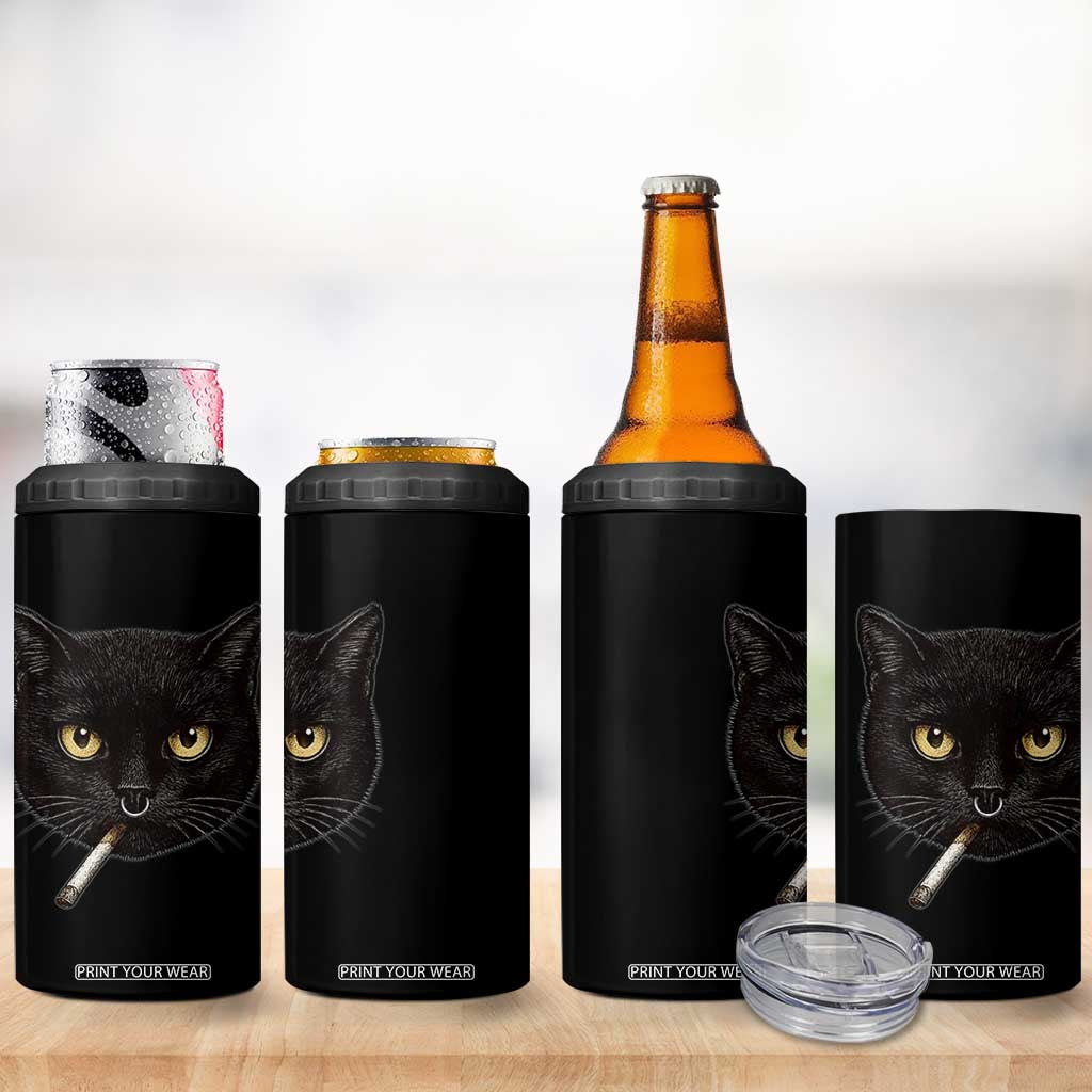 Smoking Cat Y2K 4 in 1 Can Cooler Tumbler Vintage Black Cat Edgy Retro 90s Grunge TS10 Print Your Wear