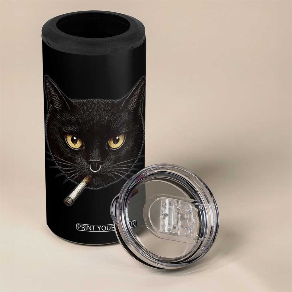 Smoking Cat Y2K 4 in 1 Can Cooler Tumbler Vintage Black Cat Edgy Retro 90s Grunge TS10 Print Your Wear
