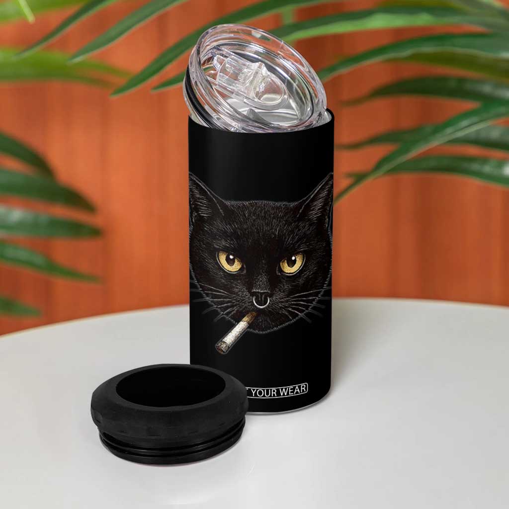 Smoking Cat Y2K 4 in 1 Can Cooler Tumbler Vintage Black Cat Edgy Retro 90s Grunge TS10 Print Your Wear