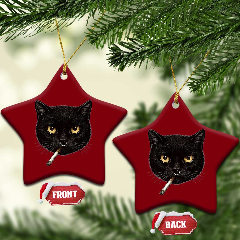 Smoking Cat Y2K Ceramic Ornament Vintage Black Cat Edgy Retro 90s Grunge TS10 Print Your Wear
