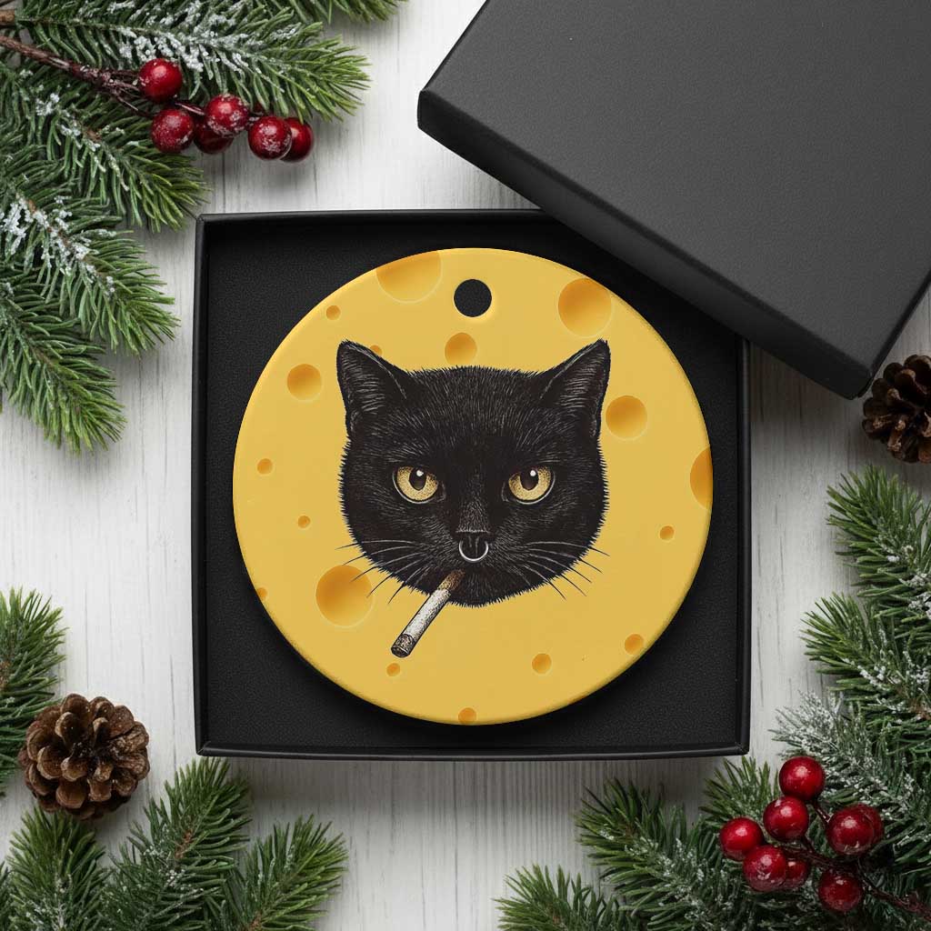 Smoking Cat Y2K Ceramic Ornament Vintage Black Cat Edgy Retro 90s Grunge TS10 1pc Yellow Cheese Print Your Wear